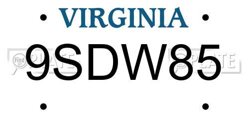 9SDW85 Virginia License Plate