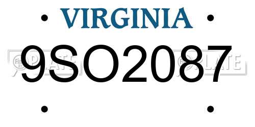 9SO2087 Virginia License Plate