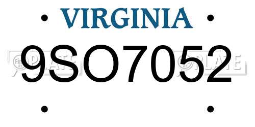 9SO7052 Virginia License Plate