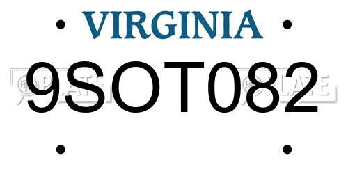 9SOT082 Virginia License Plate