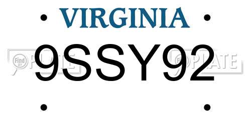 9SSY92 Virginia License Plate