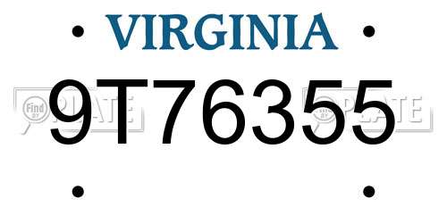 9T76355 Virginia License Plate
