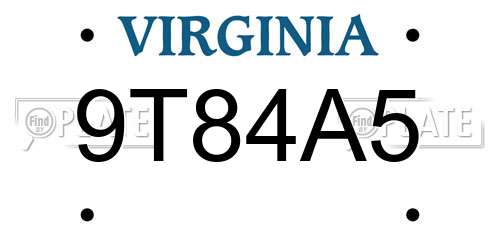 9T84A5 Virginia License Plate