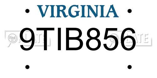 9TIB856 Virginia License Plate