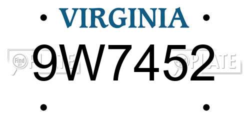 9W7452 Virginia License Plate