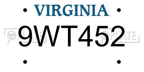 9WT452 Virginia License Plate