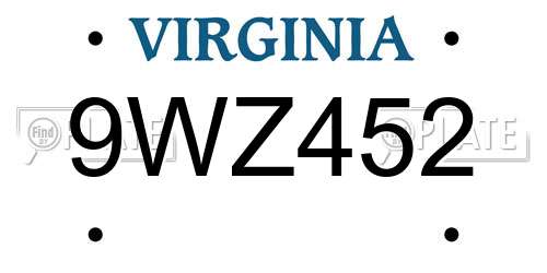 9WZ452 Virginia License Plate
