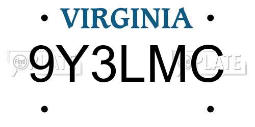 9Y3LMC Virginia License Plate