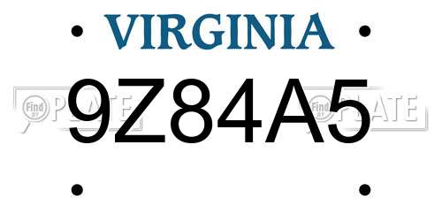 9Z84A5 Virginia License Plate