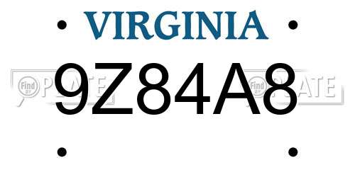 9Z84A8 Virginia License Plate