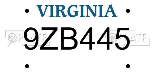 9ZB445 Virginia License Plate