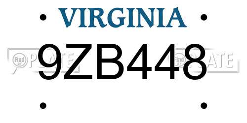 9ZB448 Virginia License Plate