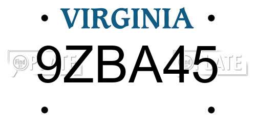 9ZBA45 Virginia License Plate