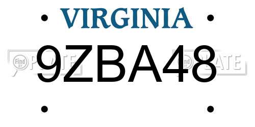 9ZBA48 Virginia License Plate