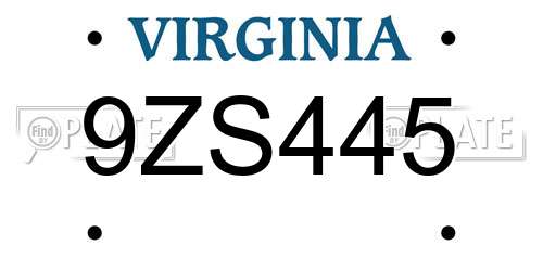 9ZS445 Virginia License Plate