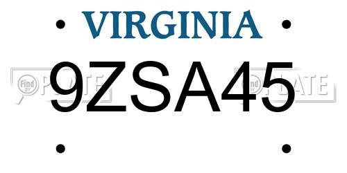 9ZSA45 Virginia License Plate