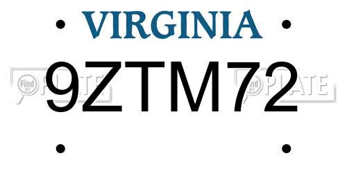 9ZTM72 Virginia License Plate
