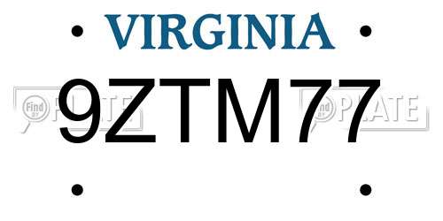 9ZTM77 Virginia License Plate