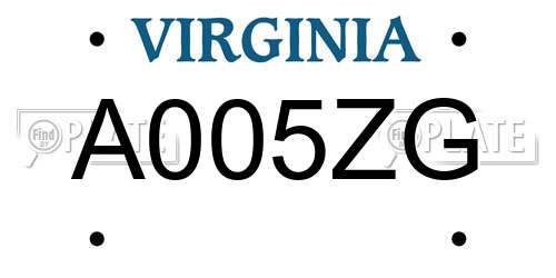 A005ZG Virginia License Plate