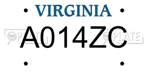 A014ZC Virginia License Plate