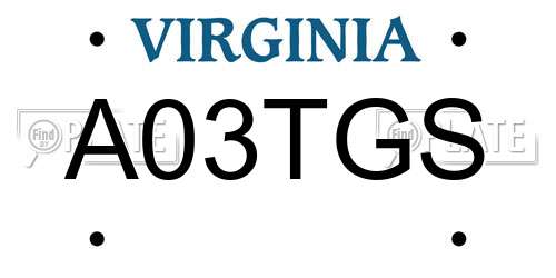 A03TGS Virginia License Plate