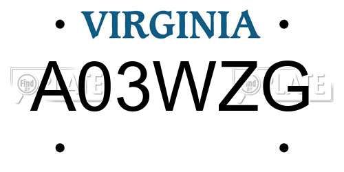 A03WZG Virginia License Plate