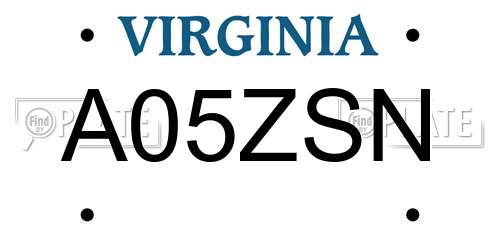 A05ZSN Virginia License Plate