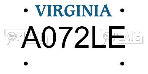 A072LE Virginia License Plate