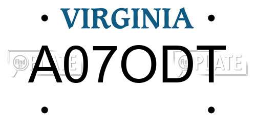 A07ODT Virginia License Plate