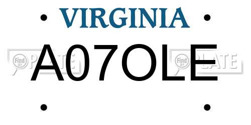 A07OLE Virginia License Plate
