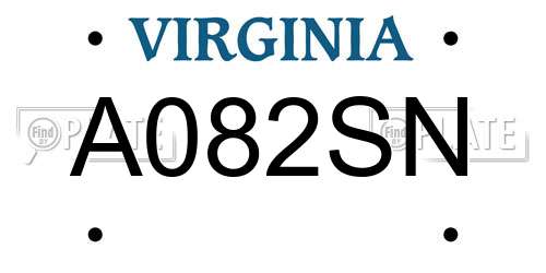 A082SN Virginia License Plate