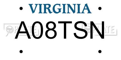 A08TSN Virginia License Plate