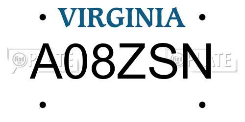 A08ZSN Virginia License Plate