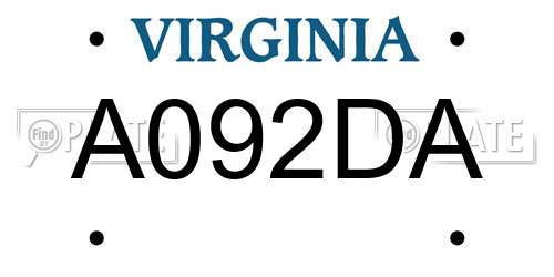 A092DA Virginia License Plate