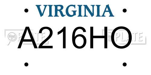 A216HO Virginia License Plate