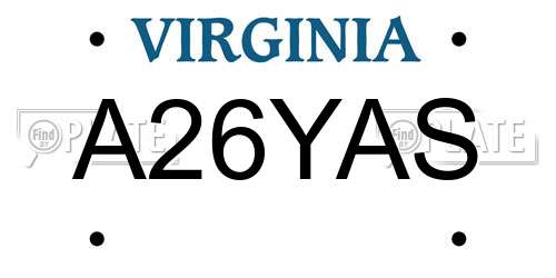 A26YAS Virginia License Plate