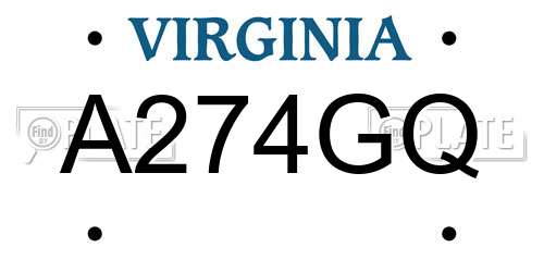 A274GQ Virginia License Plate