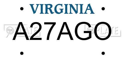 A27AGO Virginia License Plate