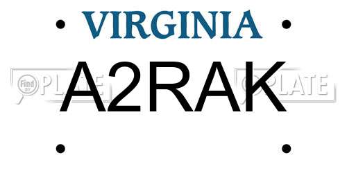 A2RAK Virginia License Plate