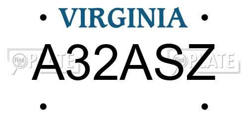 A32ASZ Virginia License Plate