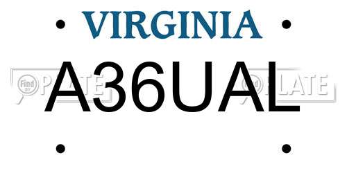 A36UAL Virginia License Plate
