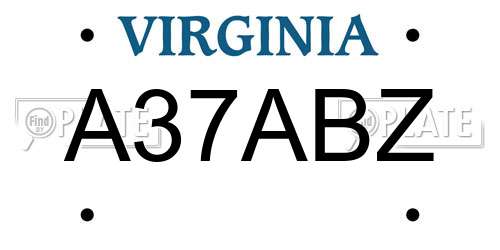 A37ABZ Virginia License Plate