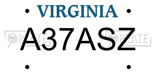 A37ASZ Virginia License Plate