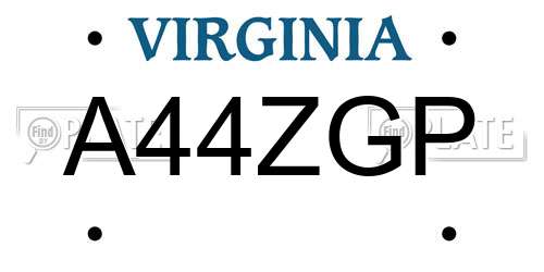 A44ZGP Virginia License Plate
