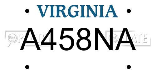 A458NA Virginia License Plate