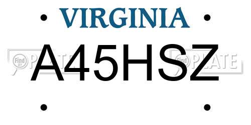 A45HSZ Virginia License Plate