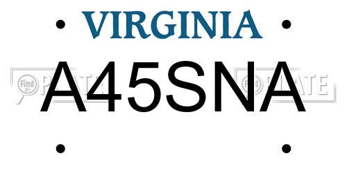 A45SNA Virginia License Plate