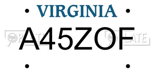 A45ZOF Virginia License Plate