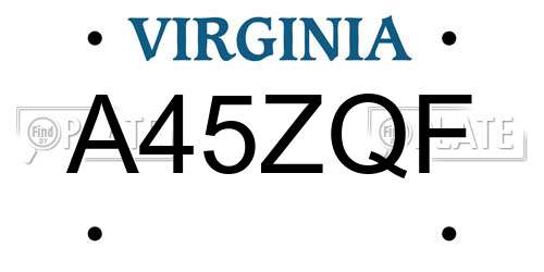 A45ZQF Virginia License Plate