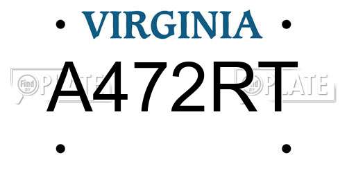 A472RT Virginia License Plate